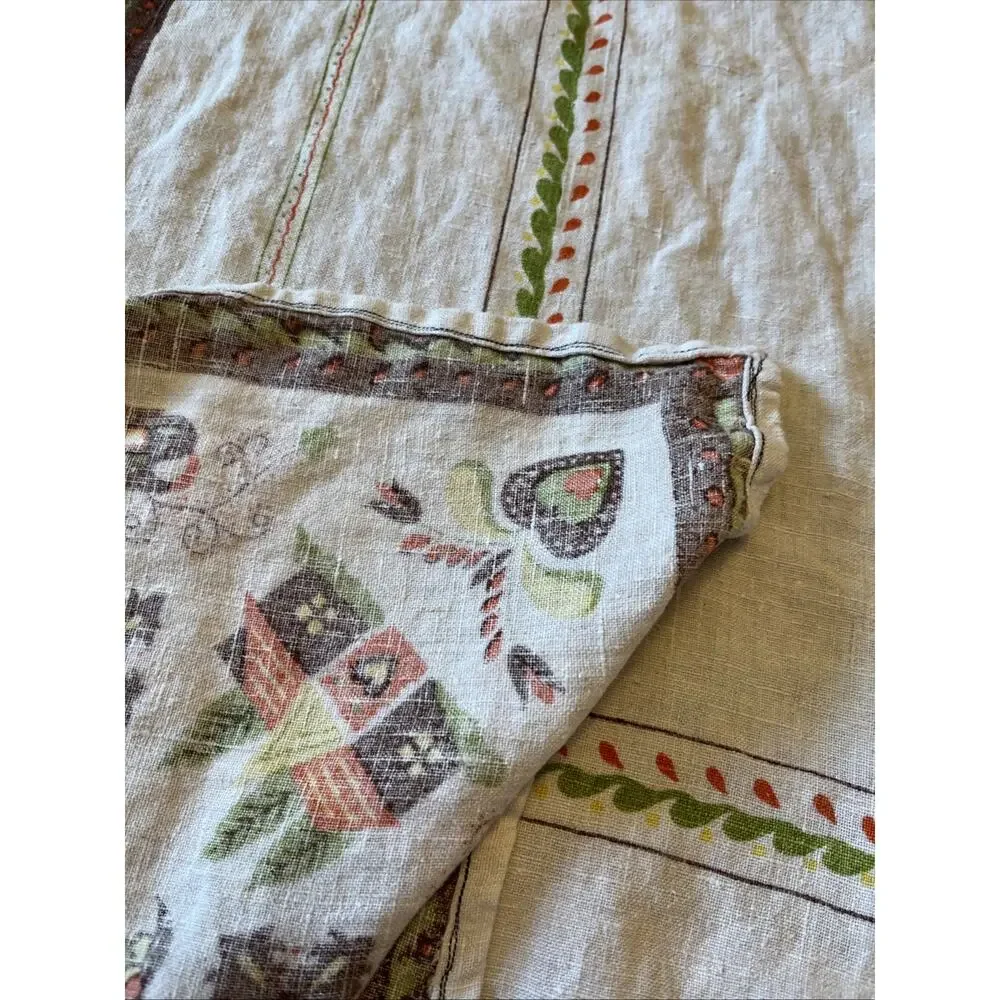 Vintage‎ Pennsylvania Dutch Folk Art Linen Tablecloth 43x75 Amish Couple *READ